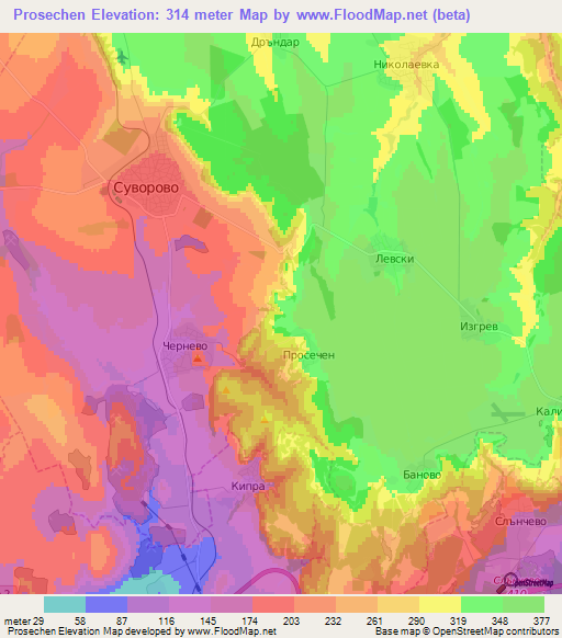 Prosechen,Bulgaria Elevation Map