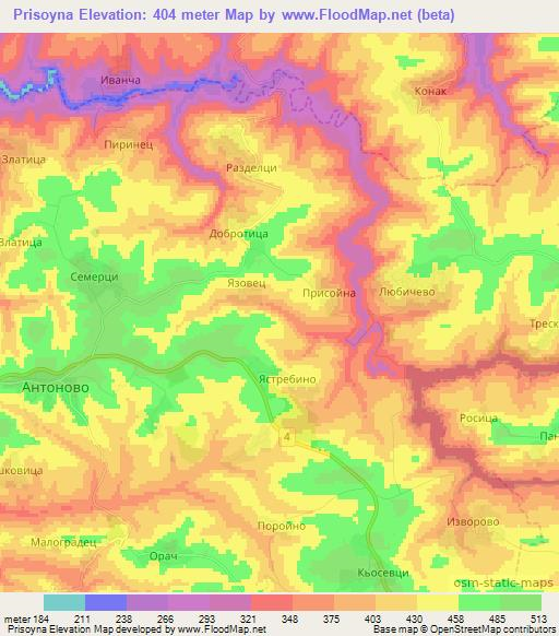 Prisoyna,Bulgaria Elevation Map