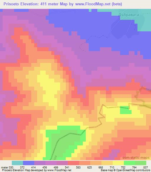 Prisoeto,Bulgaria Elevation Map