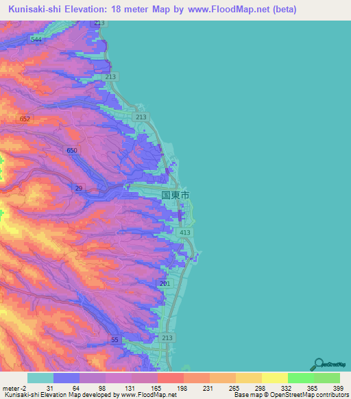 Kunisaki-shi,Japan Elevation Map