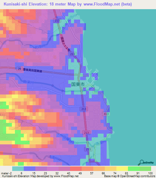 Kunisaki-shi,Japan Elevation Map