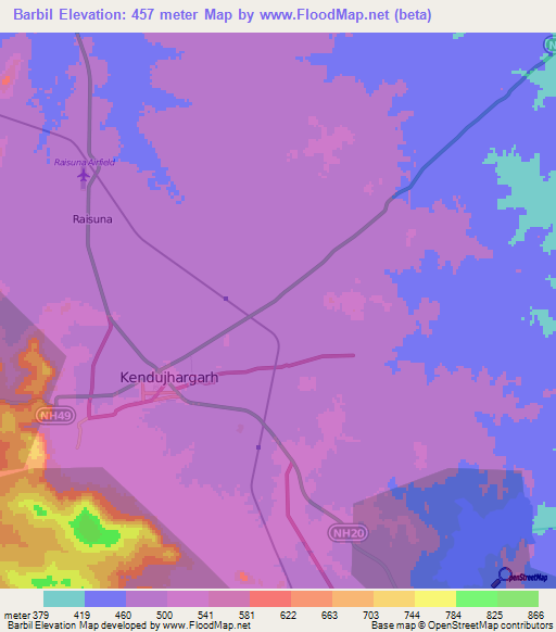 Barbil,India Elevation Map