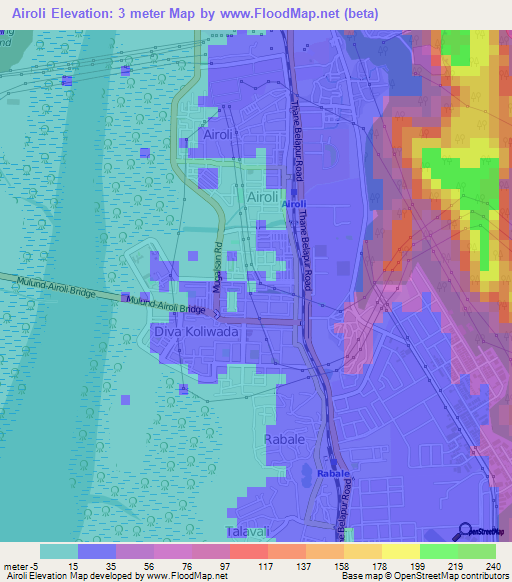 Airoli,India Elevation Map