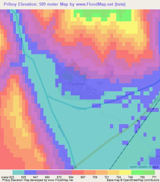 Priboy,Bulgaria Elevation Map