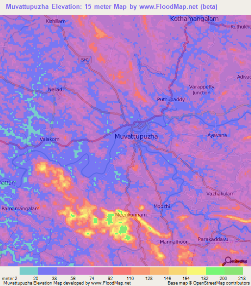 Muvattupuzha,India Elevation Map