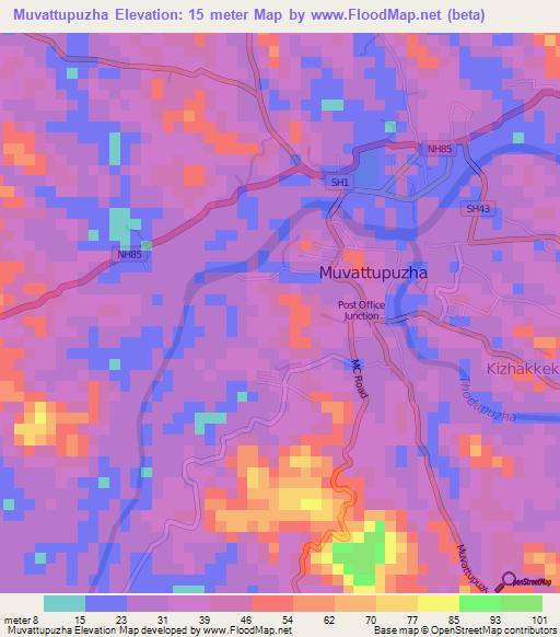 Muvattupuzha,India Elevation Map