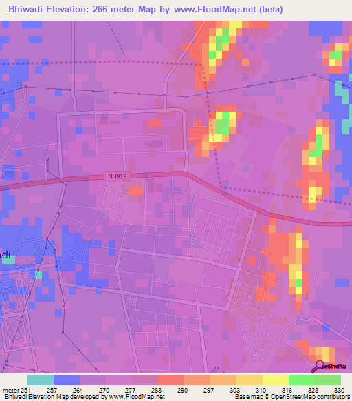 Bhiwadi,India Elevation Map