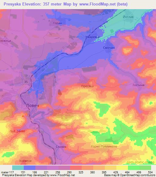 Presyaka,Bulgaria Elevation Map