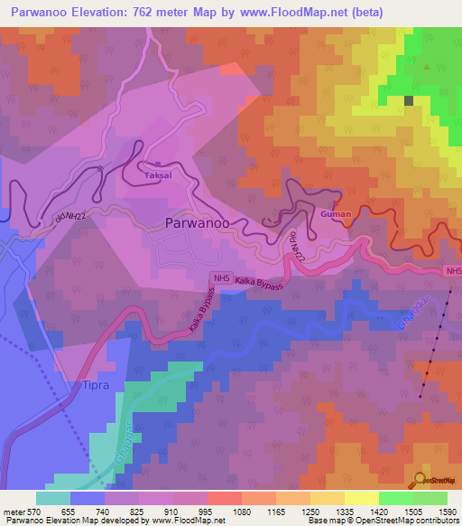 Parwanoo,India Elevation Map