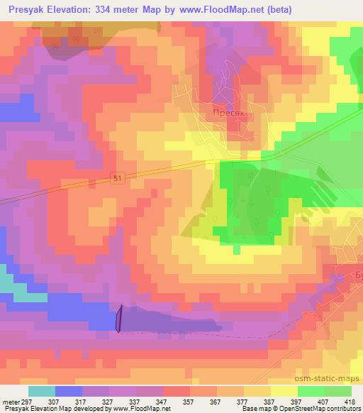 Presyak,Bulgaria Elevation Map