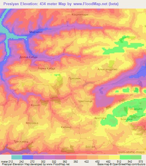 Presiyan,Bulgaria Elevation Map