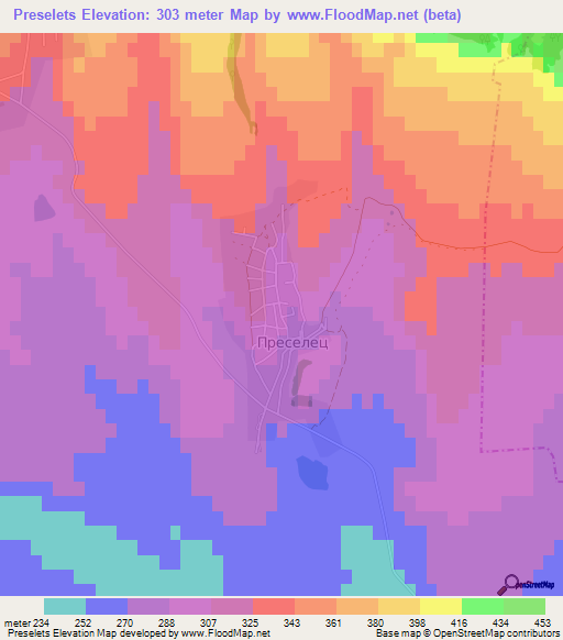 Preselets,Bulgaria Elevation Map