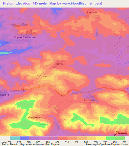 Prelom,Bulgaria Elevation Map
