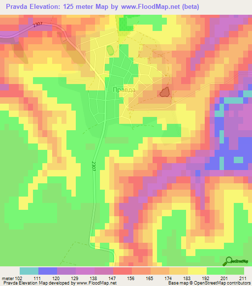 Pravda,Bulgaria Elevation Map