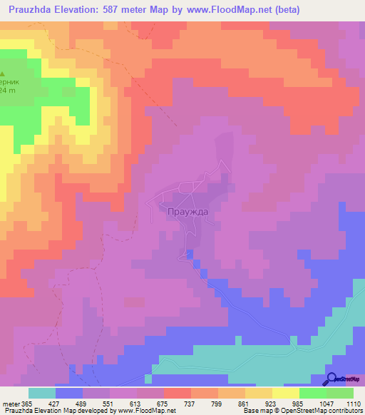 Prauzhda,Bulgaria Elevation Map