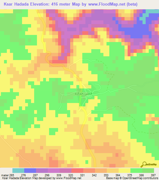 Ksar Hadada,Tunisia Elevation Map