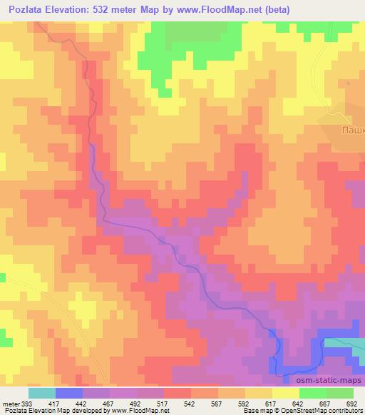 Pozlata,Bulgaria Elevation Map