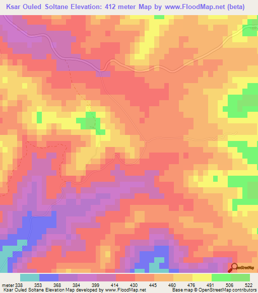 Ksar Ouled Soltane,Tunisia Elevation Map