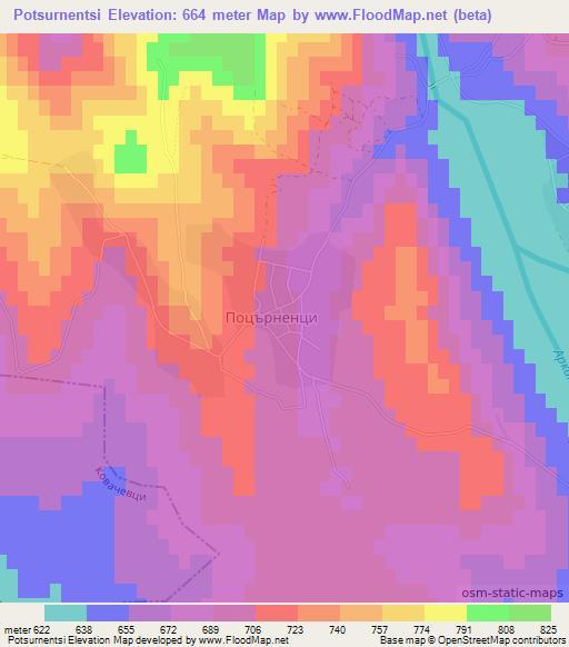 Potsurnentsi,Bulgaria Elevation Map