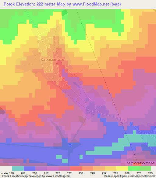 Potok,Bulgaria Elevation Map