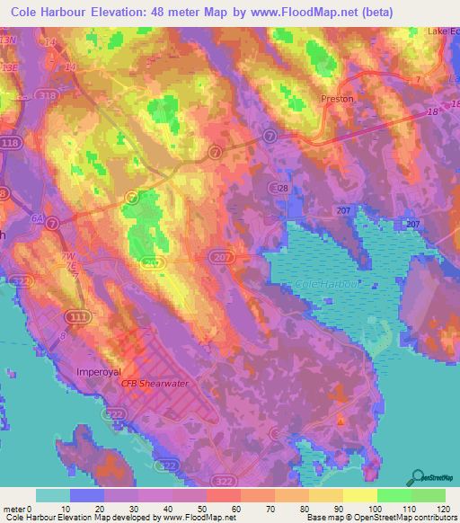 Cole Harbour,Canada Elevation Map