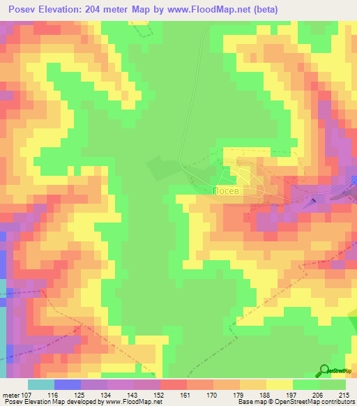 Posev,Bulgaria Elevation Map