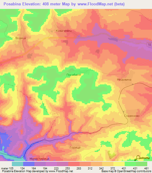 Posabina,Bulgaria Elevation Map