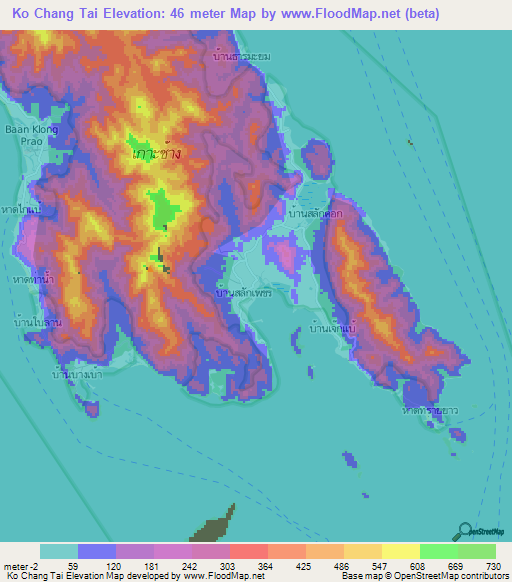 Ko Chang Tai,Thailand Elevation Map