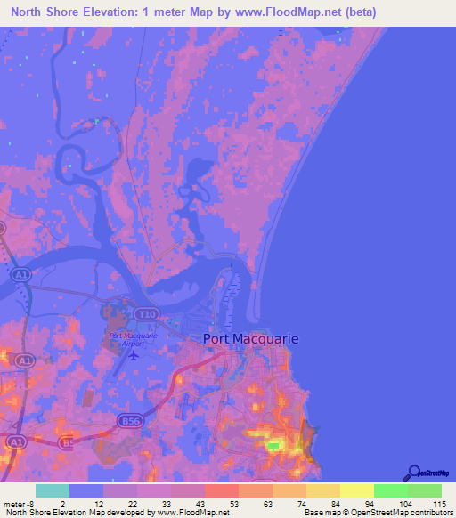 North Shore,Australia Elevation Map
