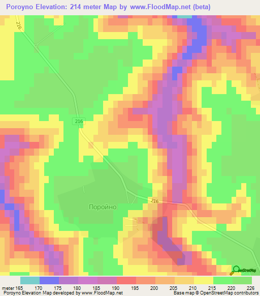 Poroyno,Bulgaria Elevation Map