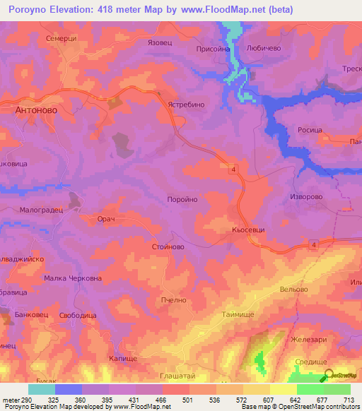 Poroyno,Bulgaria Elevation Map
