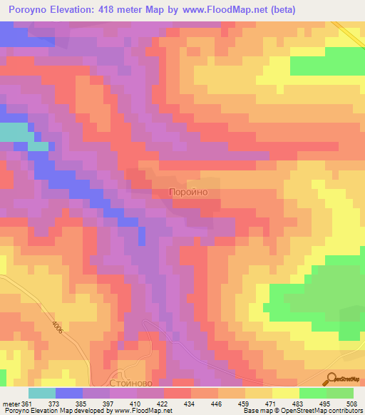 Poroyno,Bulgaria Elevation Map