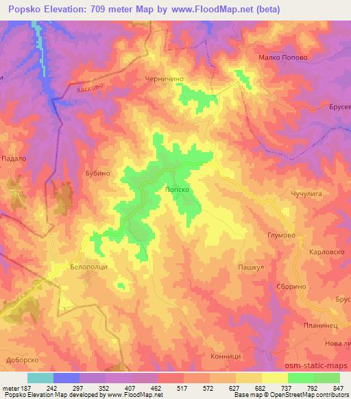 Popsko,Bulgaria Elevation Map