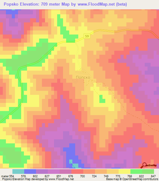 Popsko,Bulgaria Elevation Map
