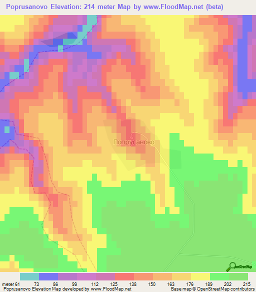 Poprusanovo,Bulgaria Elevation Map