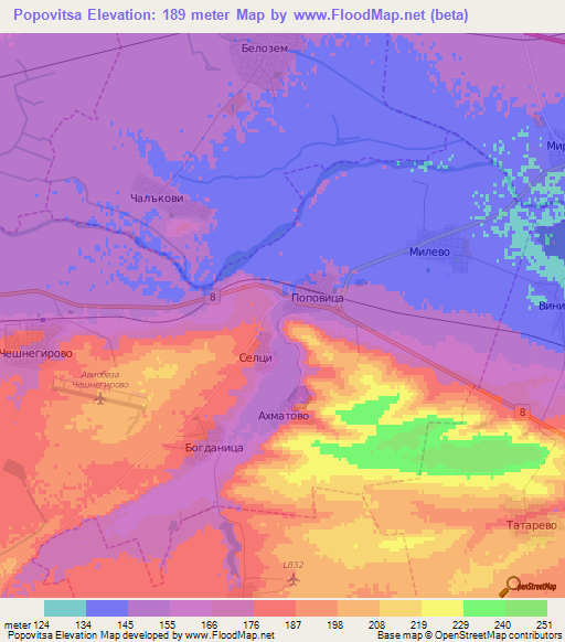 Popovitsa,Bulgaria Elevation Map