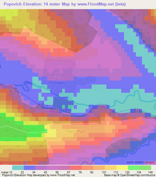 Popovich,Bulgaria Elevation Map