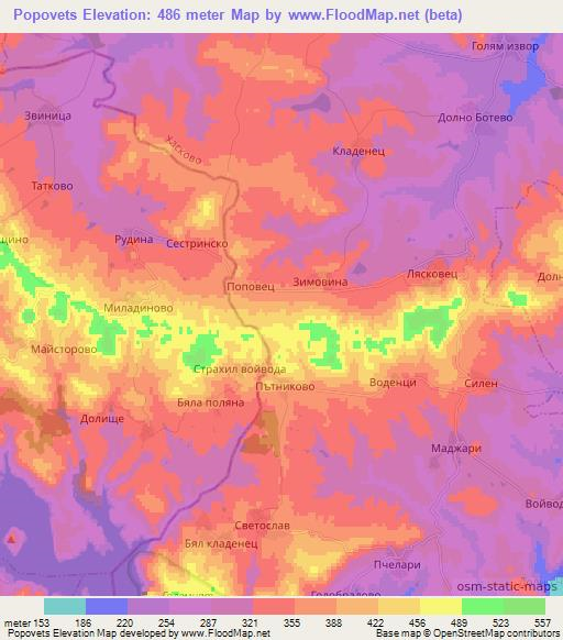 Popovets,Bulgaria Elevation Map