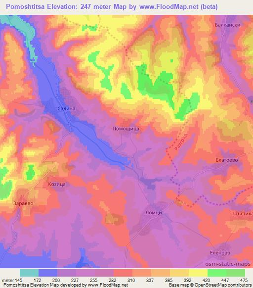 Pomoshtitsa,Bulgaria Elevation Map