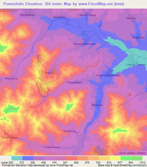 Pomezhdin,Bulgaria Elevation Map