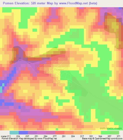 Pomen,Bulgaria Elevation Map
