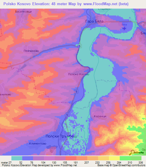 Polsko Kosovo,Bulgaria Elevation Map