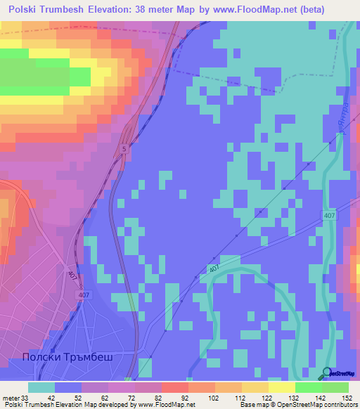 Polski Trumbesh,Bulgaria Elevation Map