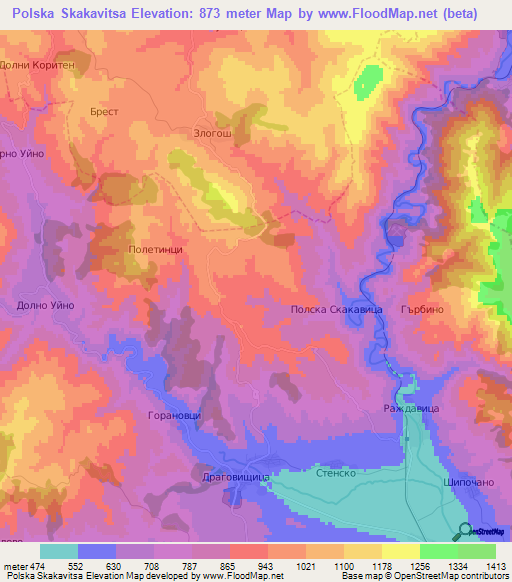 Polska Skakavitsa,Bulgaria Elevation Map
