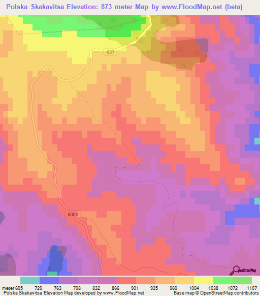 Polska Skakavitsa,Bulgaria Elevation Map