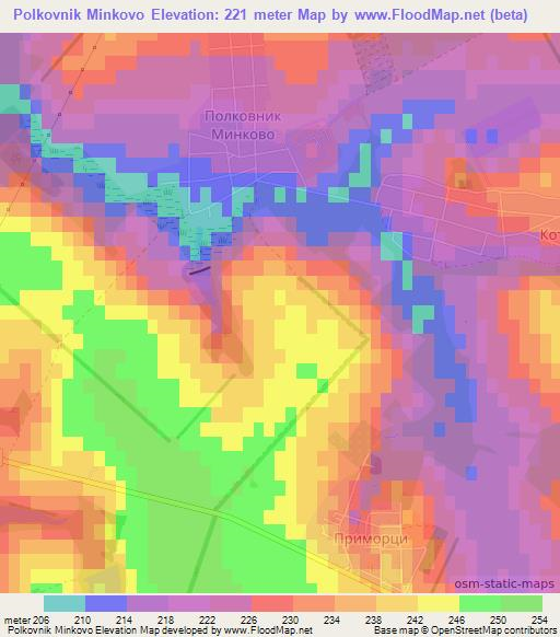 Polkovnik Minkovo,Bulgaria Elevation Map
