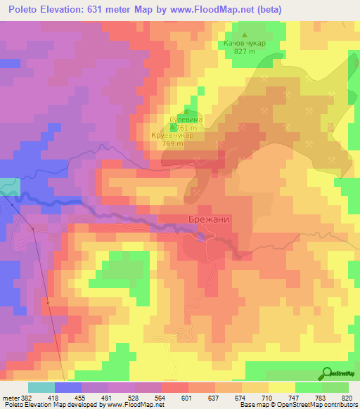 Poleto,Bulgaria Elevation Map