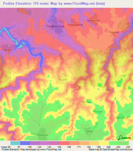 Podles,Bulgaria Elevation Map
