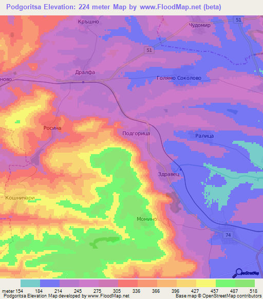 Podgoritsa,Bulgaria Elevation Map