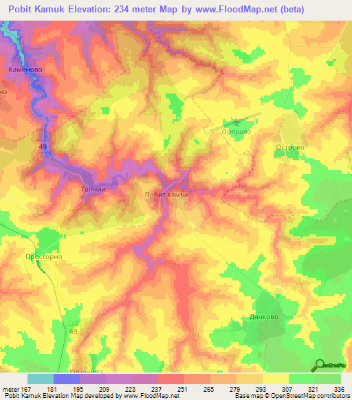 Pobit Kamuk,Bulgaria Elevation Map
